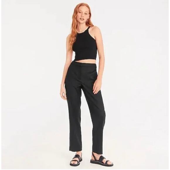 J. CREW Kate Straight Leg Pants Stretch Linen Blend Black {YY45}
